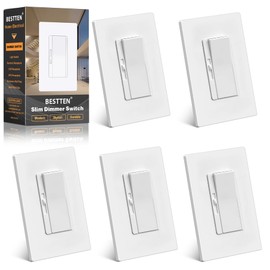 BESTTEN 5 Pack 0-10V LED Dimmer Light Switch, Super Slim Low Voltage Dimmer Switch for Dimmable LED Lights, Single-Pole or 3-Way, Screwless Wallplate Included, White