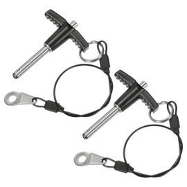 M METERXITY Pack of 2 T-Handle Locking Pins, 1/4 Inch (6 mm) Diameter 1-3/16 Inch (30 mm) Usage Length Push Button Quick Release Pins with Carrying Cable for Machine [304 Stainless Steel]