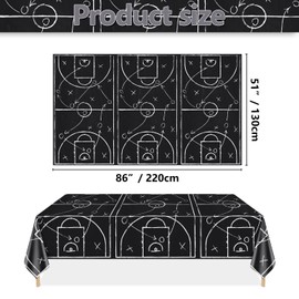 Basketball Tablecloth, 4 Pcs Black Tactical Instruction Printed Basketball Party Table Covers for Sports Party Supplies, 51 x 86 inches