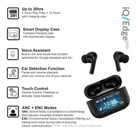 IQ Sound IQ-341 ANC & ENC Bluetooth Earphone with Touchscreen Display Charging Case, True Wireless Earbuds, Stereo Sound, Dual Mic, Voice Assistant, in-Ear Detection, USB-C Charging (Black)