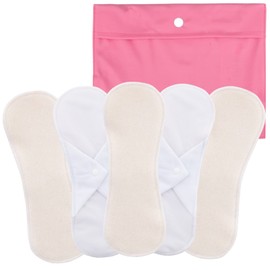 Bamboolik Washable Fabric Bandage | Organic Cotton Terry Cloth | Press Stud | Set of 5 - Natural + XS Wetbag Pink | Reusable | Made in the EU | Fabric Pantiliners | Fabric Bandages