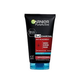 Garnier Pure Active 3in1 Charcoal Anti-Blackhead Mask Wash Scrub, for Oily Spot Prone Skin, Enriched with Salicylic Acid to Purify, Unclog Pores and M