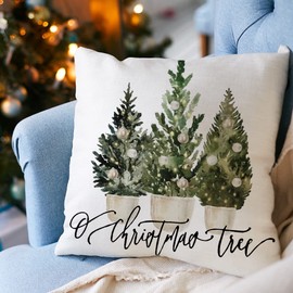 Ogiselestyle Christmas Jingle All The Way Throw Pillow Covers, 18 x 18 Inch Winter Holiday Christmas Tree Cushion Case Decoration for Sofa Couch Set of 2