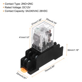 MECCANIXITY 6Pcs DC 12V Electromagnetic Power Relay, 8-Pin 5A Power Coil Relay with LED Indicator and Socket Base DPDT 2NO 2NC - MY2NJ for Industrial, Home Appliances and DIN Rail System