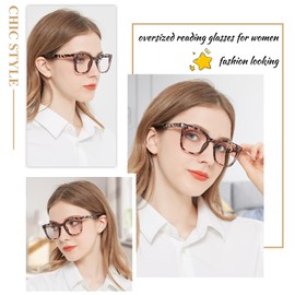 OCCI CHIARI Trendy Large Reading Glasses for Women Designer Square Readers 1.00 1.50 2.00 2.50 3.00 3.50 4.00 5.00 6.00(Leopard,350)