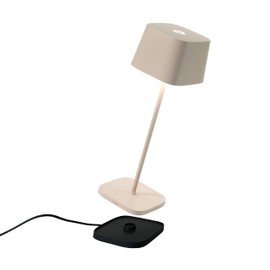 Zafferano Ofelia Pro Table Lamp (Color: Sand), Aluminum, IP54 Protection, Indoor/Outdoor use, Contact Charging Base Included, 11”, USA Plug