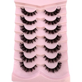 HBZGTLAD New 7 Pairs False Eyelashes Wispy Lashes Natural Look Fake Eyelashes Cat Eye Lashes Faux Mink Fluffy Strip False Lashes Pack (G100)