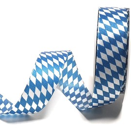 s.dekoda Ribbon 20 m x 25 mm Bavarian Diamond Oktoberfest White - Blue Decorative Ribbon Bavarian