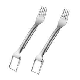 2Pcs Durable Watermelon Fork Slicer Cutter Stainless Steel Watermelon Fork Slicer Portable Useful 2-in-1 Fruit Fork Slicer for Kitchen Gadget Parties
