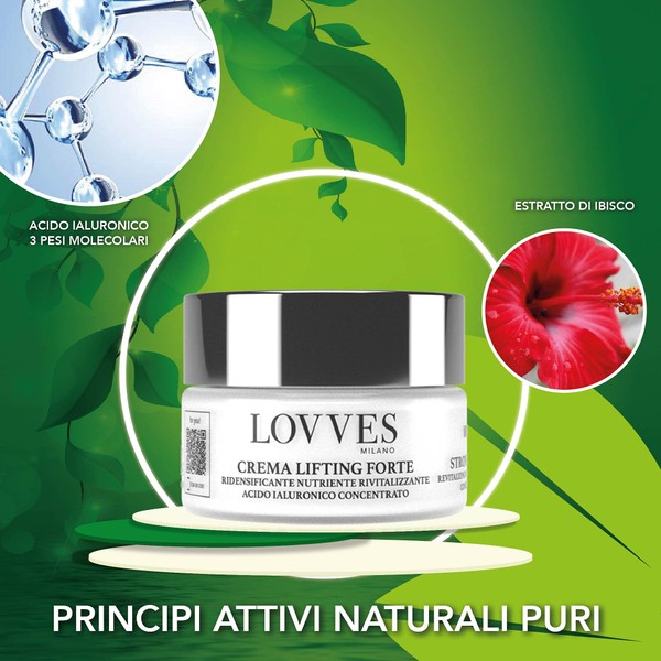 LOVVES Strong lifting cream, high natural cosmetics, anti-wrinkle, compaction, nourishing, revitalising, hyaluronic acid with 3 molecular weights, day face cream, glass container format 50 ml