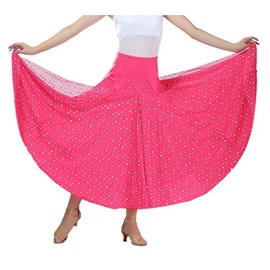 CISMARK Elegant Sequin Long Swing Tango Waltz Dance Skirt for Women Pink, One Size