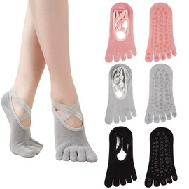 Yazon Women's 5 Toe Socks, For Summer, Yoga, Pilates, Anti-Slip, Ankle Socks, For Summer, Breathable, Sweat Absorbent, Thin, Yoga Socks, 5 Toe Socks, Ballet, Dance, Grip 3 Pairs Set, 8.7 - 9.8 inches