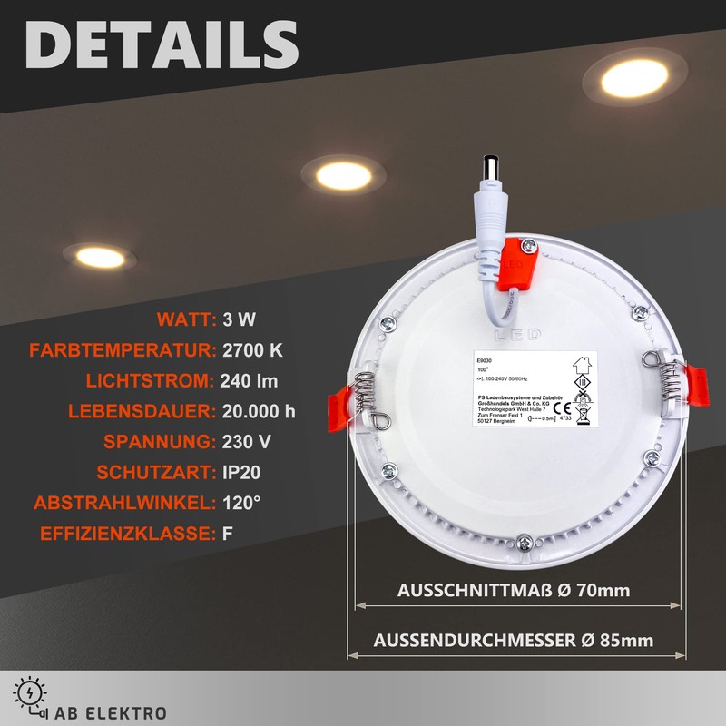 AB Elektro LED Recessed Spotlight 230 V Flat – Set