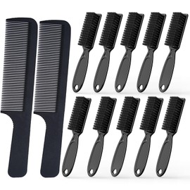 SQULIGT 10 Pcs Barber Clipper Cleaning Brush and 2 Pcs Beard Comb, Barber Accessories, Beard Styling Detangling Combs, Blade Trimmer Cleaning Mini Brushes Bulk Set, Beard Hair Combs Tool Set(Black)
