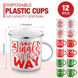 Sliner 12 Pcs Christmas Enamel Winter Holiday Coffee Mugs with Quotes 12 oz Seasonal Merry Christmas Mugs Red, White and Green Cups Funny Novelty Coffee Mugs for Women, Coworkers