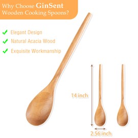 GinSent Wooden Spoons for Cooking,14 Inch Comfort Grip Wood Spoons,Wooden Kitchen Utensils for Stirring Scraping Flipping and Serving,Non-Stick Cookware Safe(Acacia,Spatula Spoons Set)