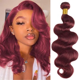 ZGGTL Burgundy Bundles Human Hair 12A 100% Brazilian Raw Human Hair Bundles Quick Weave Double Weft Natural Black for Women Hair Extensions(16Inch)