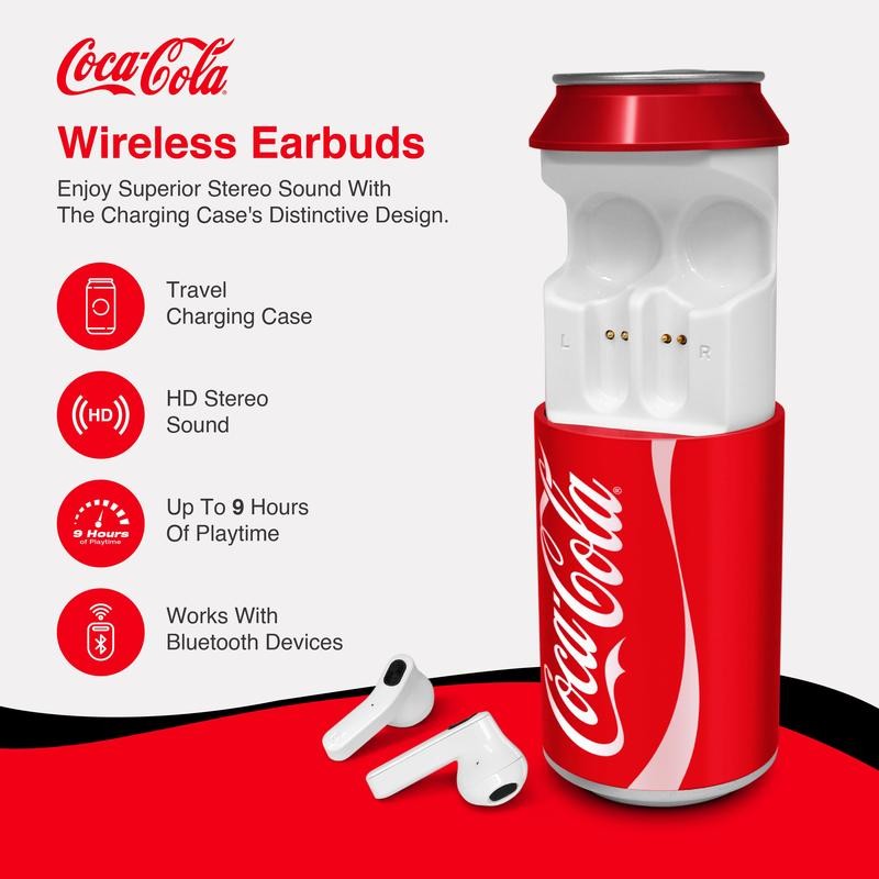 Coca-Cola Wireless Earbuds with Can Shaped Charging Case - Color: