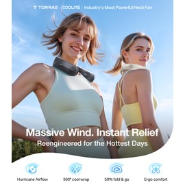 TORRAS COOLiTE Neck Fan, Industry’s Strongest Wind Power, Portable Neck Fan with 14H Battery, 360° Cooling Neck Fan, Lightweight & Foldable Neck Fans for Outdoor, Travel, Gifts for Dad, Women, Ivory