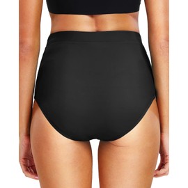 Tempt Me Women's Black High Waisted Bikini Bottom Full Coverage Plus Size Tummy Control Swimsuit Bottom with Pockets XXL