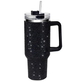40oz Tumbler with Handle and Straw, Glitter Rhinestones Tumbler Bling Cups