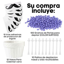 MAFAB | Kit 30 piezas Depilación Vellos Nariz & Orejas Bigote Barba Pelo Unisex Cera 100g Elimina Vellos No Deseados Tiras Protectoras Vasos Calentar Cera Palitos Depilacion Nasal y oido Reutilizables
