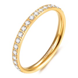 Tigrade 2mm Womens Titanium Eternity Rings Cubic Zirconia Wedding Engagement Band (gold, 7)