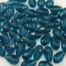 YUEXIGO 130pcs 6x8mm Teardrop Crystal Glass Beads for Jewelry Making, Faceted Vertical Hole Teardrop Glass Spacer Beads for Wind Chimes Bracelet Earring Necklace DIY Craft(Peacock Blue)