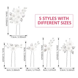 5 Pcs Flower Bridal Hair Pins, Wedding Pearl Rhinestones Headpiece, Silver Pearl Wedding Hair Accessories, U Shaped Hair Clips for Women Girls, Wedding and Ball