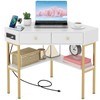 Giantex Corner Desk with Charging Station, 90 Degree Triangle Computer