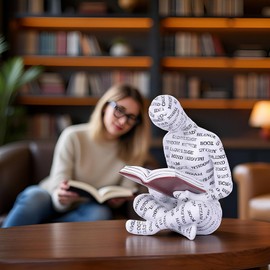 suruim Abstract Reading Statue with Text Detail - Thinker Figurine for Desk Decor, Office Shelf & Home Accent, Gift for Book Lovers, Accent Decor for Bookshelf & Living Room