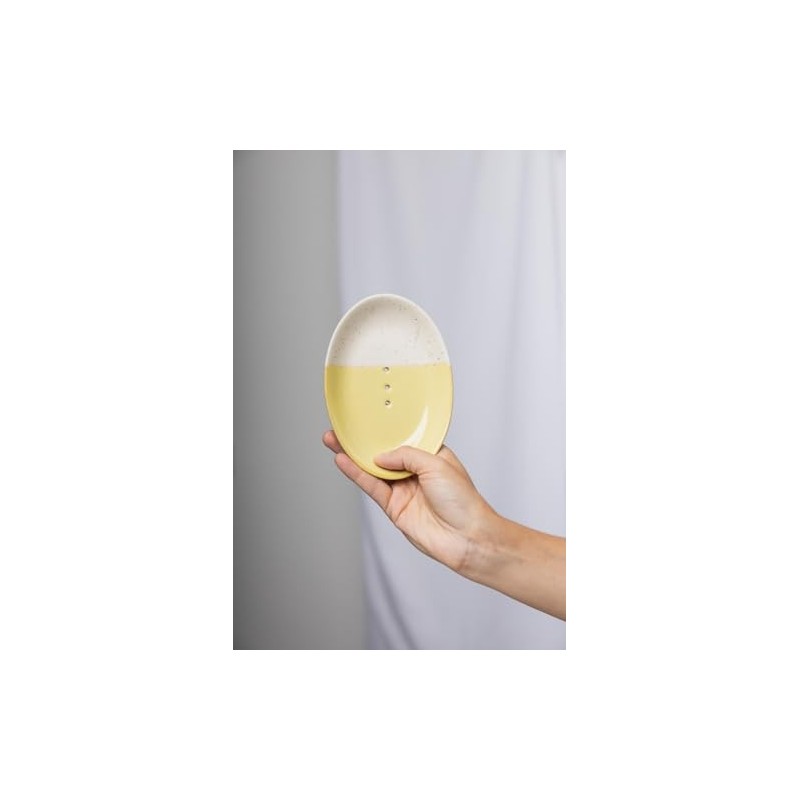 Tranquillo Rustic Oval Ceramic Soap Dish Yellow with Holes for