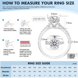 KRKC&CO Promise Rings for Her, 925 Sterling Silver Moissanite Engagement Ring Women, 2.0CT, Round Cut, D Color VVS1 Clarity, GRA, Anniversary Bridal Wedding Gift for Wife, Size 6
