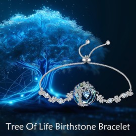 POPLYKE Tree of life Bracelet for Women Sterling Silver Tree Jewelry Aquamarine Bracelet March Birthstone Blue Gemstone Anniversary Birthday Christmas Gifts for Wife Mom