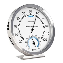 MAVORI Analog Thermometer – Hygrometer – Thermometer for Indoor – Premium Stainless Steel Temperature Gauge Indicator – Mechanically Operated Temperature and Humidity Monitor – High Accuracy - New