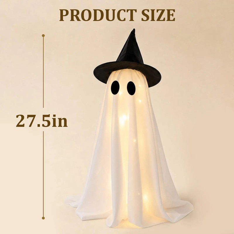 LED Witch Hat Ghost Figurines for Halloween Decor – 2-Piece