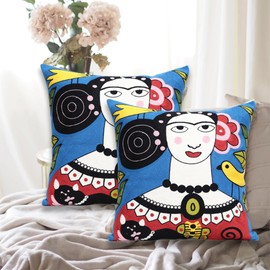 UnionKK 2 Pcs Embroidered Decorative Throw Pillows Covers for Sofa Decor Cushion Cases 18 x 18 Inch (Necklace Women)