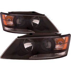 PERDE Headlight Pair Compatible With Hyundai Sonata 09-10 Halogen Black Headlamp Driver and Passenger Set
