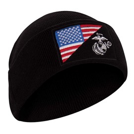 Rothco USMC Eagle, Globe and Anchor/US Flag Deluxe Fine Knit Watch Cap, Black