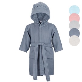 KAKU NANU Bathrobe Kids Towelling Robe Boys Dressing Gown Towel Cotton Bath Robes for Kids Blue 5 6 Years Boys' Sleepwear & Robes