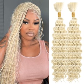 Boho Hair for Braiding 2Bundle 150g 18 Inch Deep Water Wave Bulk Hair for Braiding No Weft Faux Boho Braids Wet and Wavy Hair Extensions（613#）