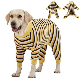 LovinPet Big Dog Pajamas, Cotton Black and Yellow Stripe Dog Shirt, Full Coverage Dog Onesie, Large Breed Dog Jammies, Pet PJ's/Large
