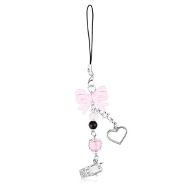 DIVINA VITAE Cute Phone Charm Y2K Phone Charm Accessories Pink Phone Charm Star Bowknot Love Heart Phone Lanyard Wrist Strap for Wallet Bag Purse