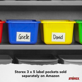 Storex Small Cubby Bins – Plastic Storage Containers for Classroom with Non-Snap Lid, 12.2 x 7.8 x 5.1 inches, Tint Red, 5-Pack (62481U05C)