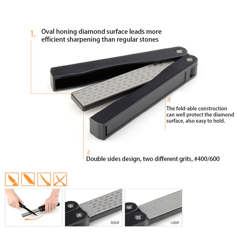 OSFTBVT Diamond Knife sharpener Pocket Sharpening Stone #400/600 Double Sides