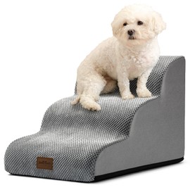 COZY KISS Dog Stairs for Small Dogs, Pet Stairs for High Beds and Couch, Pet Ramp for Small Dogs and Cats, 3-Step Grey
