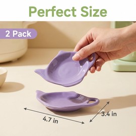 2 Pcs Ceramic Tea Bag Holder Set, Teapot Shaped Tea Bag Rest, Effective Drip Tray for Used Tea Bags, Elegant Kitchen Counter Organizer, Purple
