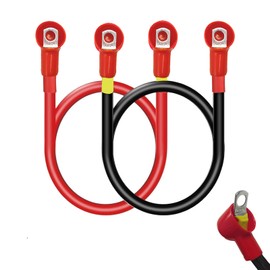 4 AWG Battery Cable with 3/8" Terminals，1FT/2FT 4Gauge Pure Copper Wire Welding Cable with Dust Cap, 1FT Red + 1FT Black Pair Cable Set for Solar, Car Audio, Marine, Winch, RV etc (1FT 2PCS
