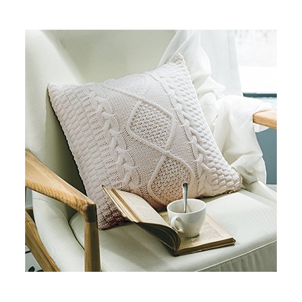 ANDUUNI Decorative Cotton Knitted Pillow Case Cushion Cover Double-Cable Knitting