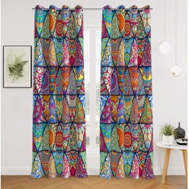 Tyrot Boho Mandala 100% Blackout Curtains for Bedroom 84 inch Length 2 Panels Set Colorful Bohemian Floral Thermal Insulated Room Darkening Window Drapes Black Out Curtains for Living Room, 52Wx84L